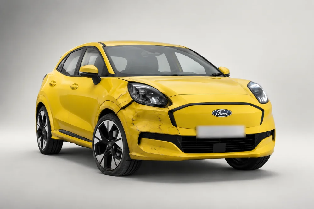 Accident Damaged Yellow Ford Hatchback