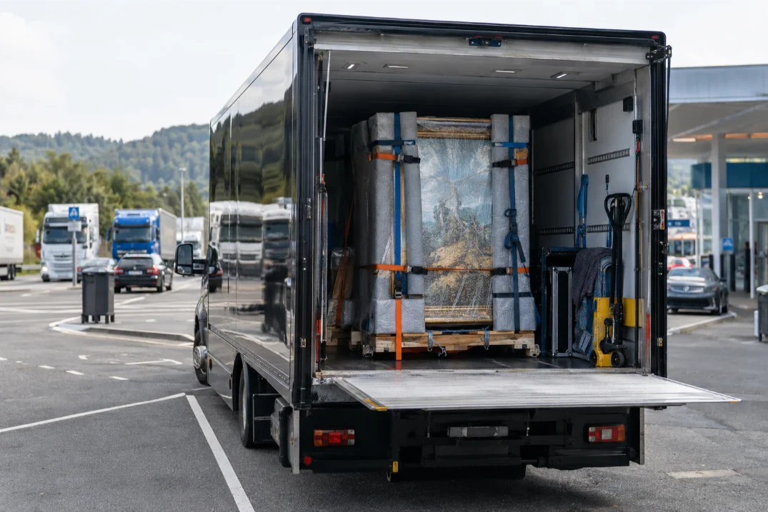 Black Box Truck Carrying High Value Item Transportation from Frankfurt Germany to UK