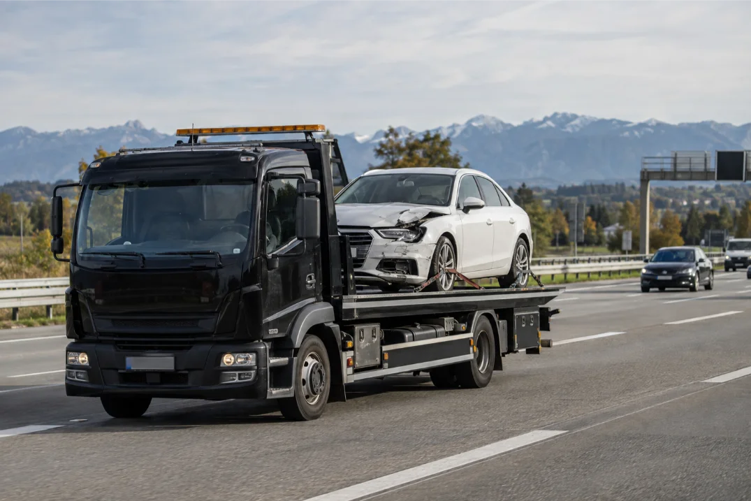 White Audi A4 Accident Damaged Vehicle Recovery Munich Germany